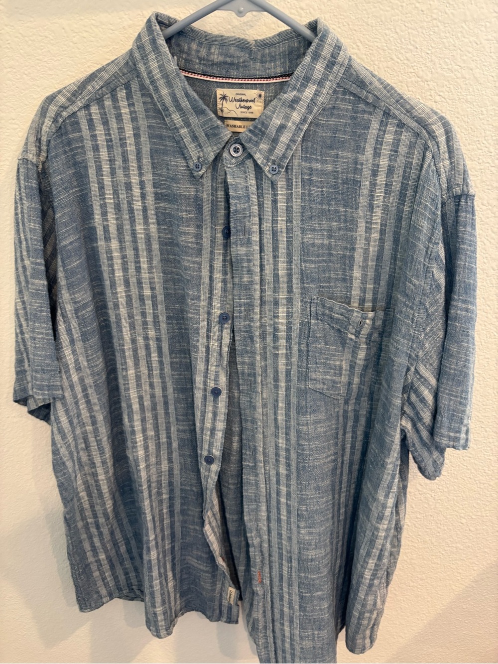 Wrangler Vintage Indigo Stripe Men's Short-Sleeve Button-Down Shirt